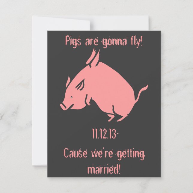 Los "cerdos van a volar!" invitación del boda (Anverso)