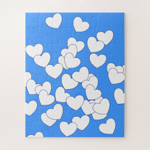 Los Corazones Puzzle Azul Y Blanco