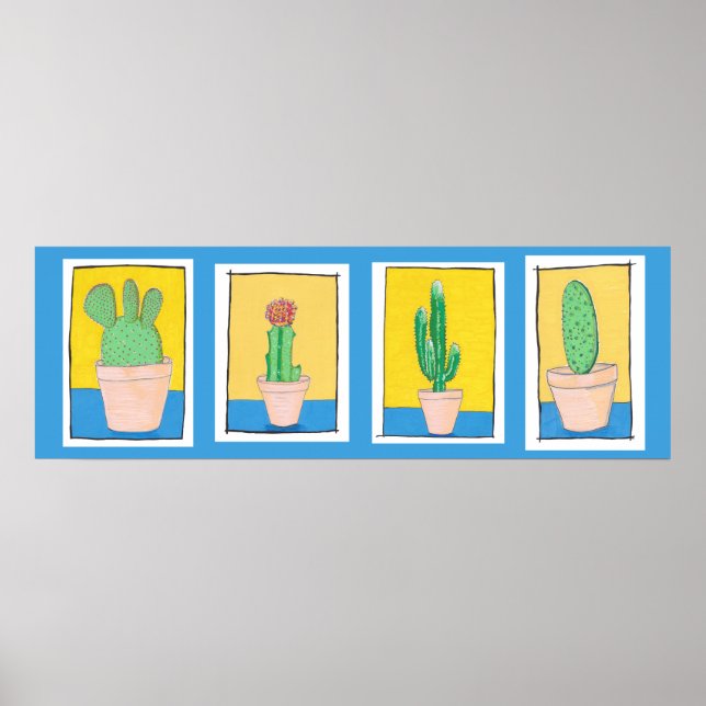 Los cuatro cactus. Sencillo arte moderno. Dibujo d (Frente)