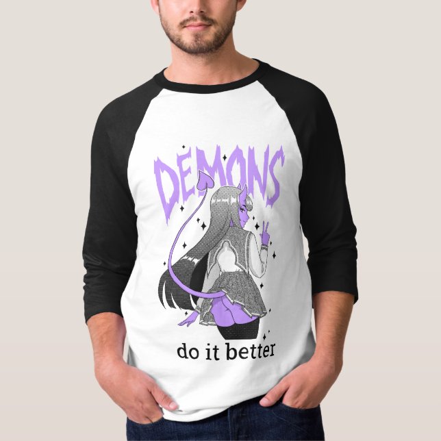los demonios mejora la camiseta ligera del raglán (Anverso)
