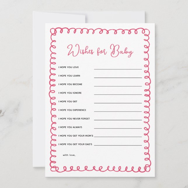 Los Deseos De Baby Shower Rosa Para Las Tarjetas D (Anverso)