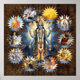 Los Diez Avatares De Vishnu - Impresión Enmarcada