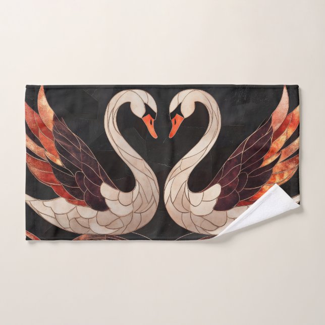 Los elegantes cisnes art decó forman un corazón (Toalla de mano)