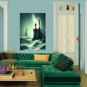 Los faros frente al mar Poster de arte de IA