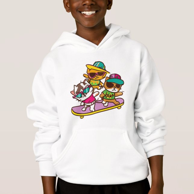 Los Gatos Juegan Al Skateboard Usando Gafas Hip Ho (Anverso)