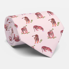 Los gatos miren a los tigres con corbata rosada en