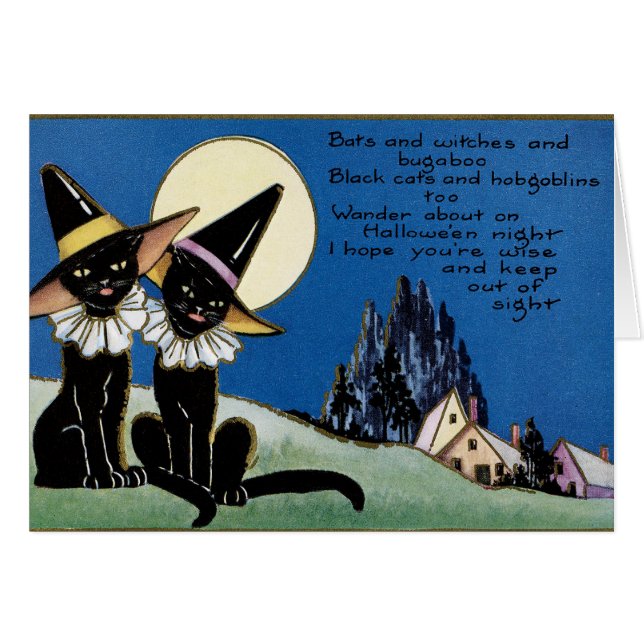 Los gatos negros de Halloween del vintage añaden (Anverso (Horizontal))
