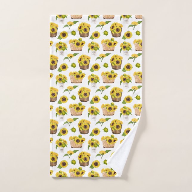 Los girasoles de la cesta de flores adorables (Toalla de mano)