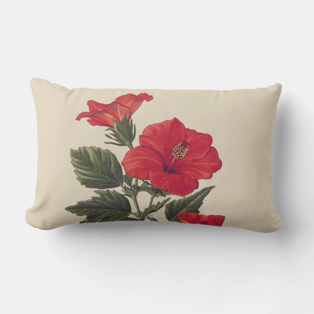 Los hibiscos tropicales rojos broncean la almohada (Anverso)