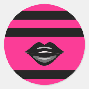 Los labios negros rayas rosadas calientes pegatina