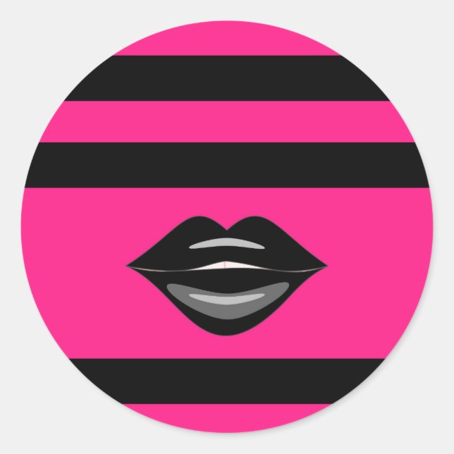 Los labios negros rayas rosadas calientes pegatina (Anverso)