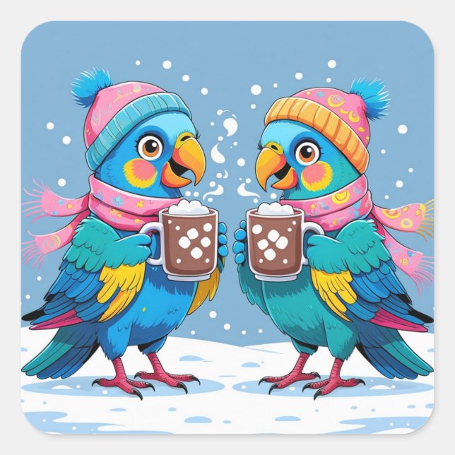 Los loros beben pegatina de chocolate caliente (Anverso)