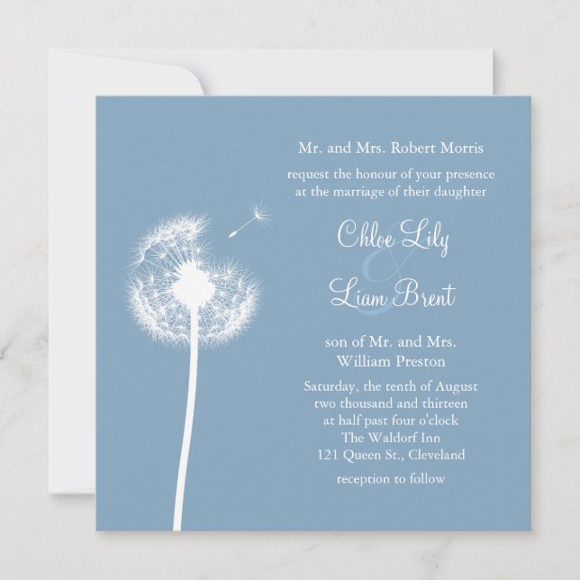 ¡Los mejores deseos azules! Invitación a la boda ( (Anverso)