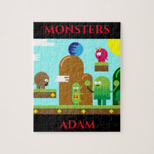 Los monstruos se puzzle con el nombre del niño.
