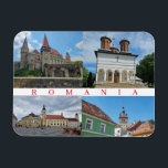Los monumentos de Rumania miran el imán de la neve<br><div class="desc">Una selección de hermosas fotografías de Rumania impresas en un imán de recuerdo para la nevera.</div>