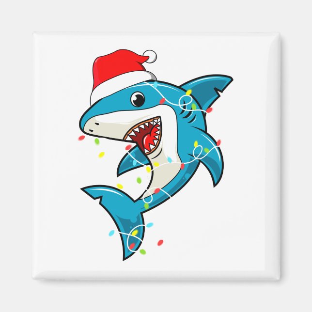 Los Navidades de Santa Shark alumbran el imán cuad (Frente)