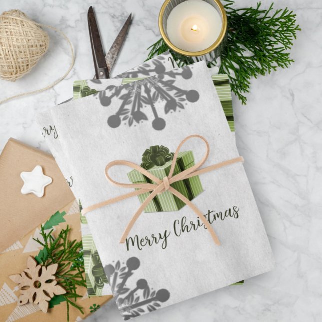 Los Navidades verdes entregan hojas de papel de aj (Green Christmas Gift Wrapping Paper Sheets)