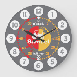 Los niños aprenden a decir hora reloj tractor rojo