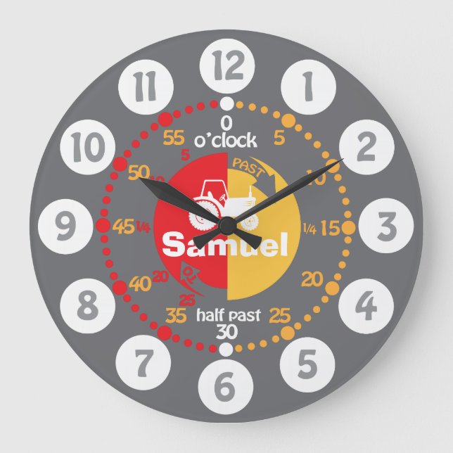 Los niños aprenden a decir hora reloj tractor rojo (Anverso)