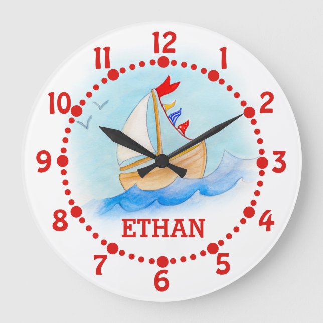 Los niños llaman velero barco arte reloj azul blan (Anverso)