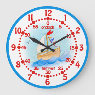 Los niños navegan en barco aprenden tiempo reloj a