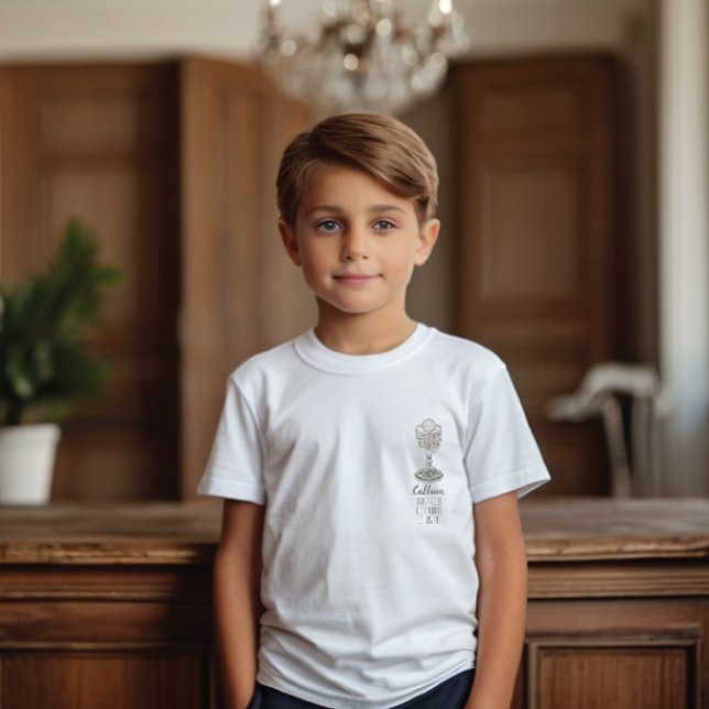 Los Niños Primero Camisa De Comunión (Custom Silver Glitter Boys First Holy Communion T Shirt)