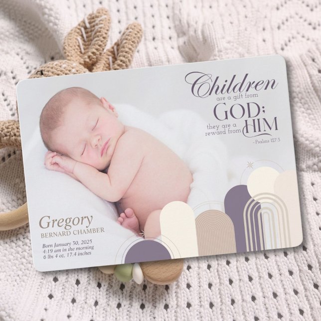 Los Niños Son Una Tarjeta De Anuncio De Nacimiento (Celebrate your little blessing with a personalized birth announcement featuring Psalm 127:3)