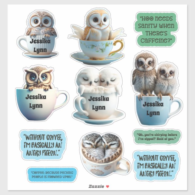 Los Pegatinas de Lechuza dulce y fácil personaliza (Hoja)