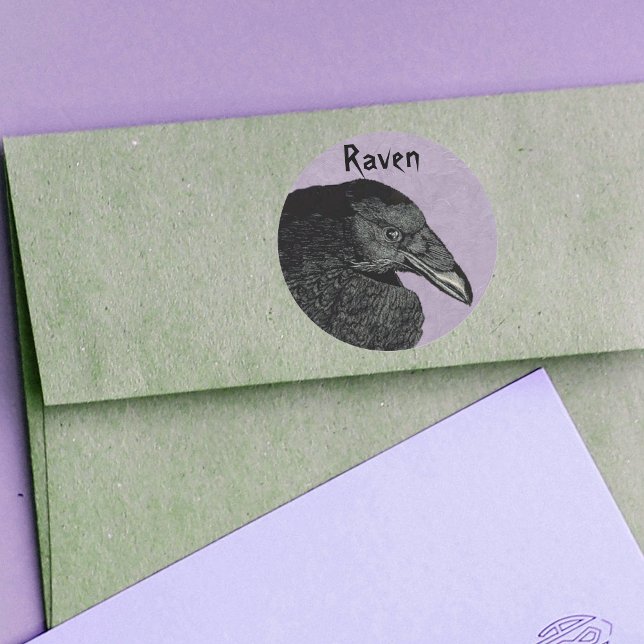 Los Pegatinas de Raven (black raven crow on pretty marbled purple stickers.)