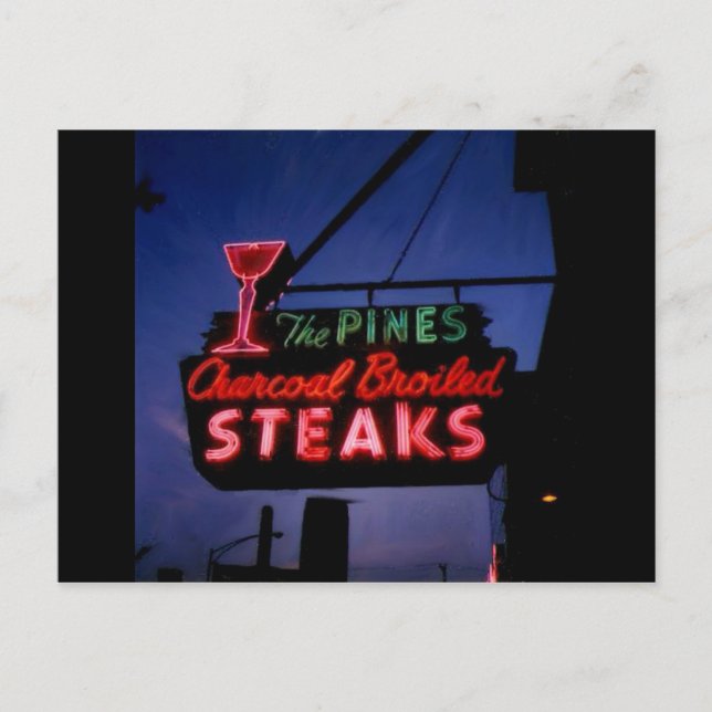 Los Pines, Forest Park Il. Tarjeta postal de Neon  (Anverso)