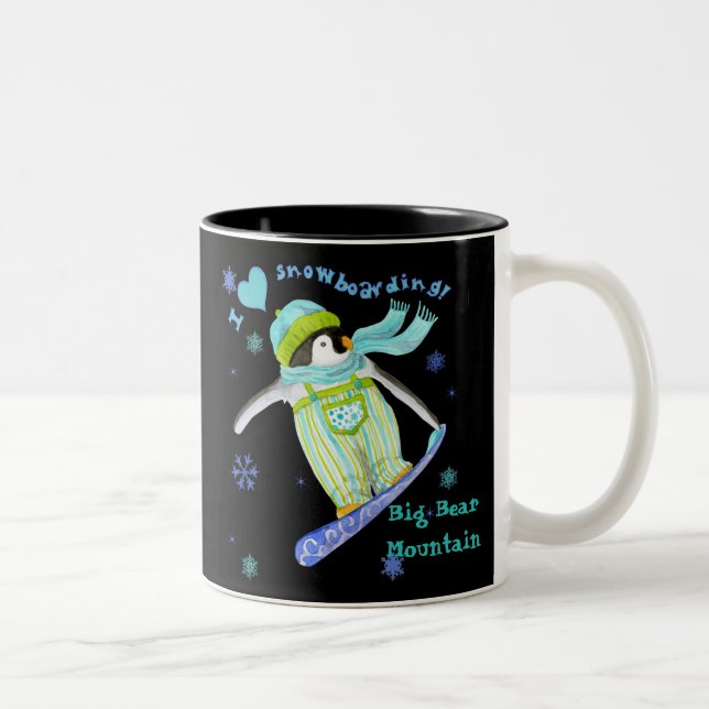 Los pingüinos en juego, amo la taza de snowboard (Derecha)