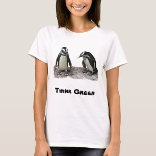 Los pingüinos piensan en la camiseta del Día Verde