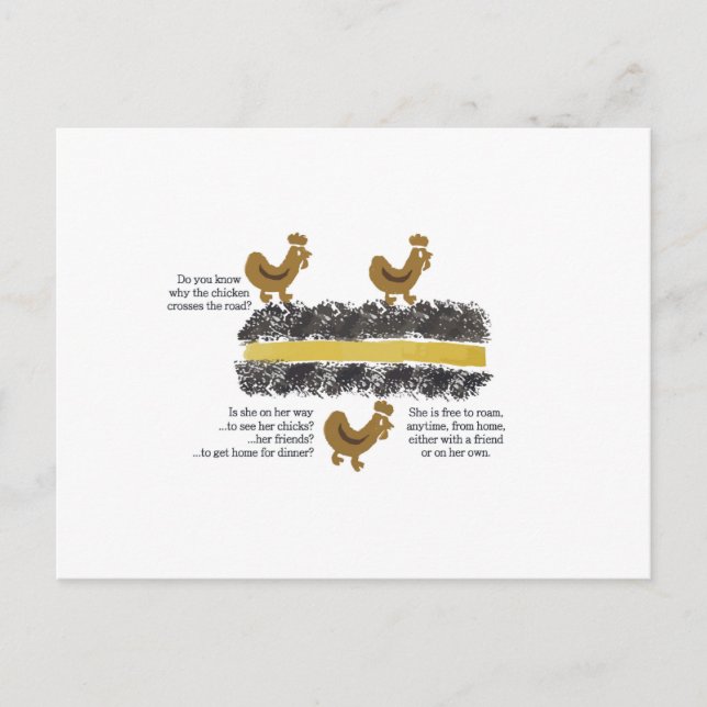 Los pollos cruzan la tarjeta postal de la carreter (Anverso)