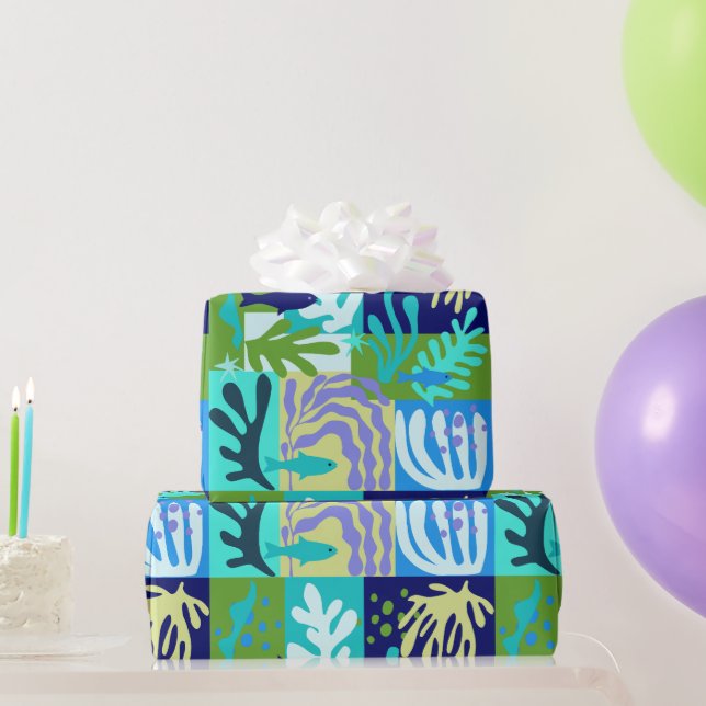 Los recortes de papel azul en el océano inspiran l (Regalos de fiesta)