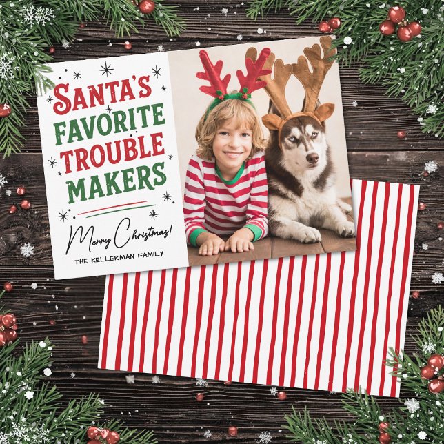 Los traviesos favoritos de Santa Navidad divertida (Santa's Favorite Trouble Makers Funny Christmas Holiday Card )