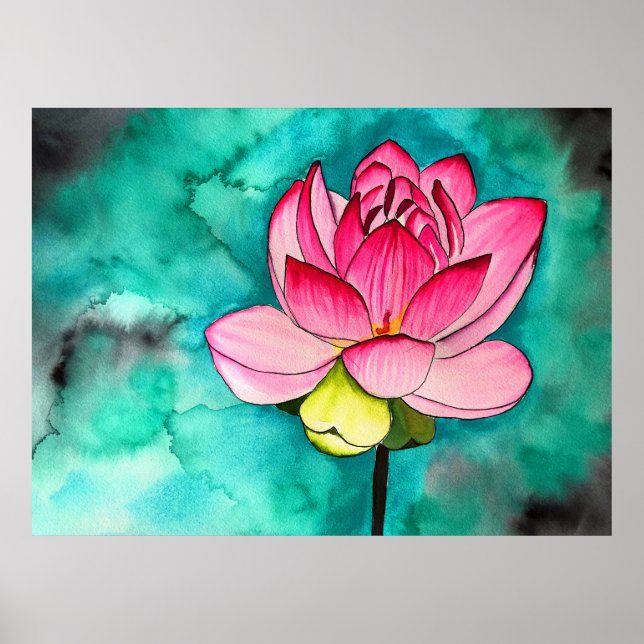 Loto de flores rosadas arte fino acuarela (Frente)