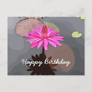 Loto rosa en la tarjeta de cumpleaños del estanque