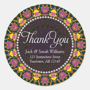 Lotus Batik Pink Yellow Gracias Pegatinas redondos