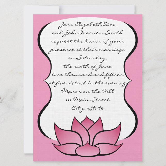 Lotus exquisito en la invitación a la boda rosa (Anverso)
