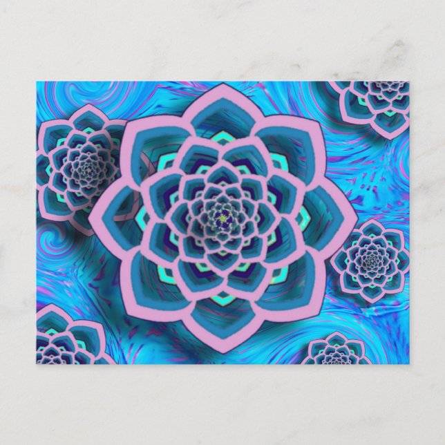 Lotus Mandala en postal rosa y Aqua (Anverso)