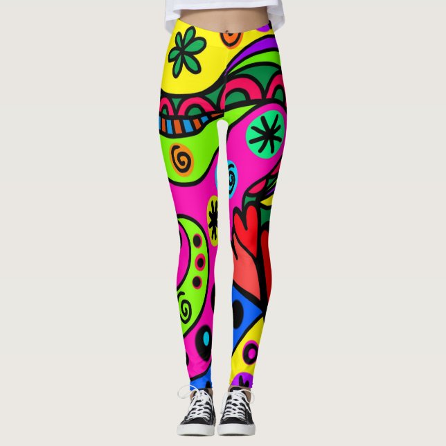Loud Colorful Doodle Print Leggings (Anverso)