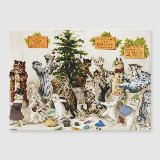 Louis Wain Cats Christmas Party Magnetic Card (Anverso)