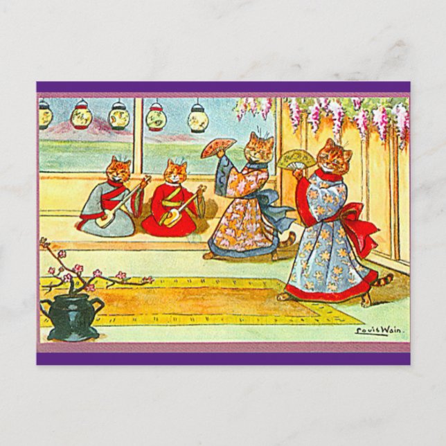 Louis Wain, postal japonesa de arte de kimono (Anverso)