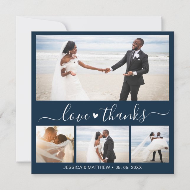 Love and Thanks Navy Script Photo Collage Wedding (Anverso)