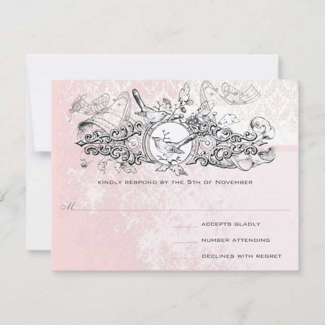 Love Bird Pink Musical Scroll Monograma RSVP (Anverso)