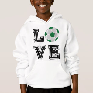 Love Green Soccer Ball - Hoodie de las letras negr