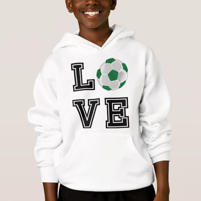 Love Green Soccer Ball - Hoodie de las letras negr (Anverso)
