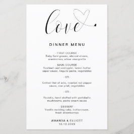 Love Heart Simple Modern Boda Menu