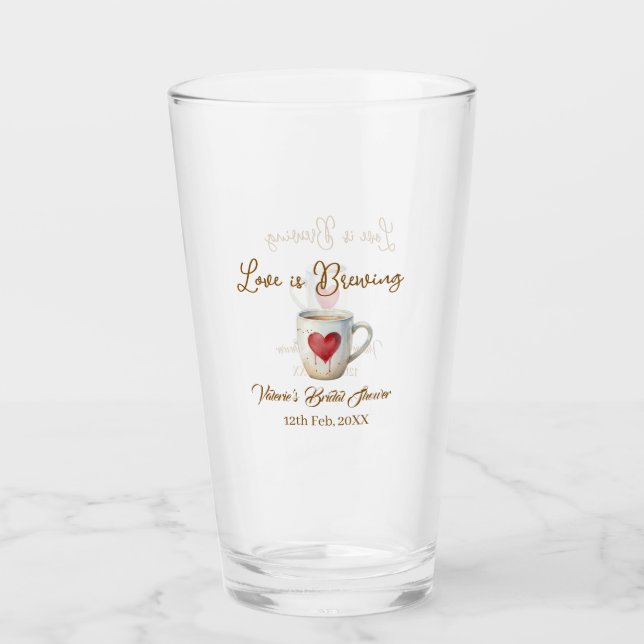 Love is Brewing white coffee mug heart bridal show (Anverso)