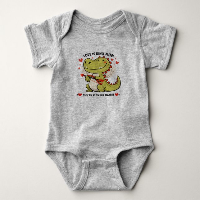 🦖💚 “Love Is Dino-Mite!” Baby Jersey Bodysuit (Anverso)